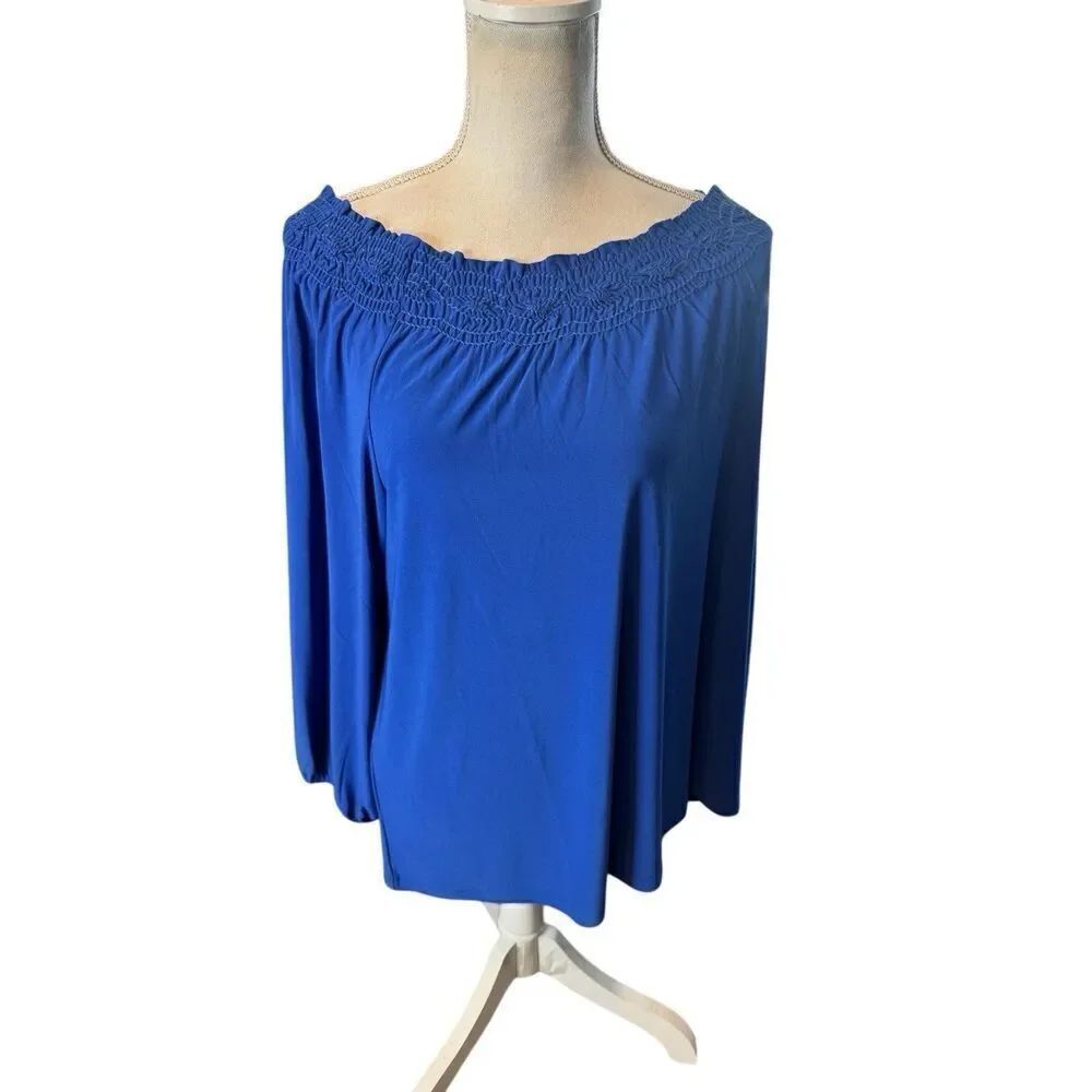 NWT SOFT SURROUNDINGS SAPPHIRE BLUE OFF SHOULDER DELOS SHIRT BLOUSE TOP TUNIC 2X